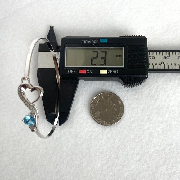 Sterling Silver 925 Prong Set Blue Topaz Heart Oval Hinged Bangle Bracelet 7" - Picture 15 of 16